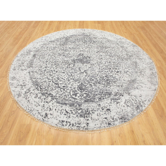 Modern and Contemporary Wool & Pure Silk Hand Knotted Rug Grey No Border 7.0X7.0 -O058408