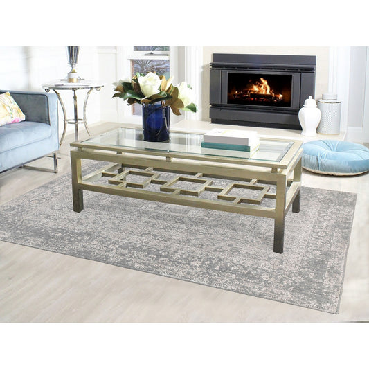 Modern and Contemporary Wool & Art Silk Hand Loomed Rug Grey No Border 5.10X9.1 -O058409