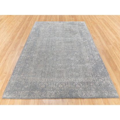 Modern and Contemporary Wool & Art Silk Hand Loomed Rug Grey No Border 5.10X9.1 -O058409