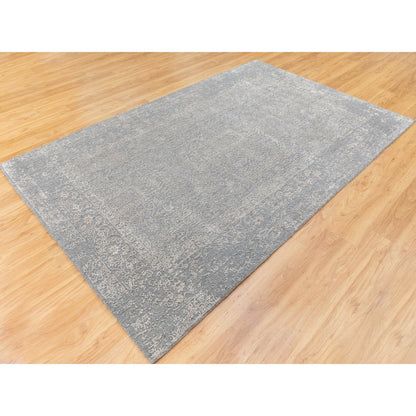 Modern and Contemporary Wool & Art Silk Hand Loomed Rug Grey No Border 5.10X9.1 -O058409