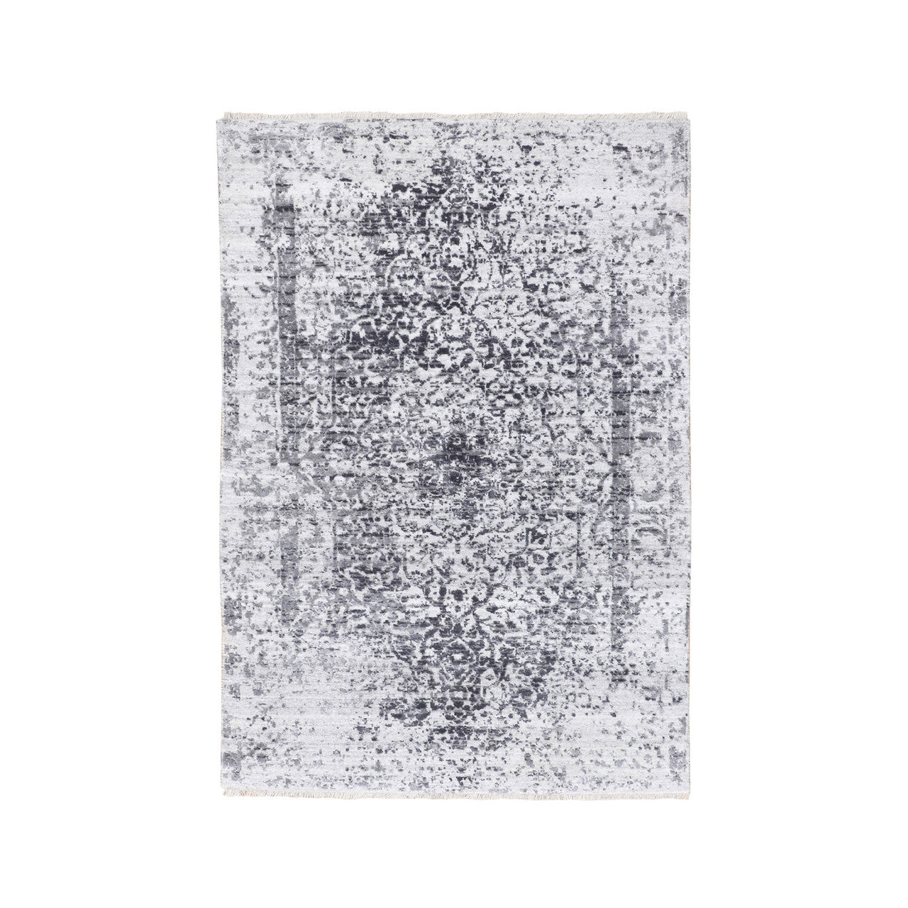 Transitional Wool & Pure Silk Hand Knotted Rug Grey No Border 3.0X5.1 -O058416