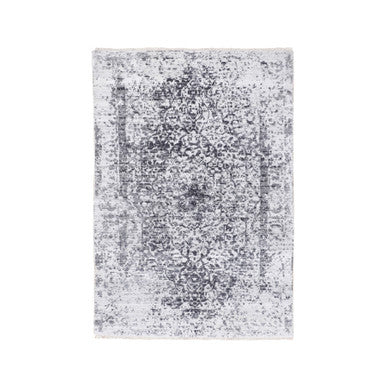 Transitional Wool & Pure Silk Hand Knotted Rug Grey No Border 3.0X5.1 -O058416