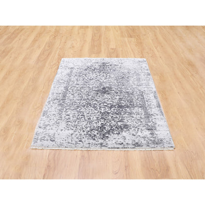 Transitional Wool & Pure Silk Hand Knotted Rug Grey No Border 3.0X5.1 -O058416