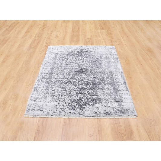 Transitional Wool & Pure Silk Hand Knotted Rug Grey No Border 3.0X5.1 -O058416