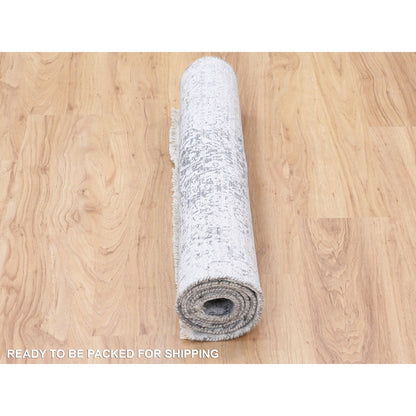 Transitional Wool & Pure Silk Hand Knotted Rug Grey No Border 3.0X5.1 -O058416