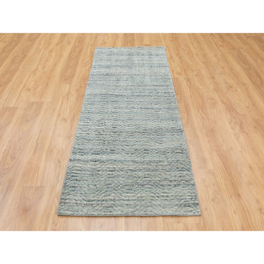 Modern and Contemporary Wool Hand Loomed Rug Green No Border 2.6X7.10 -O058421