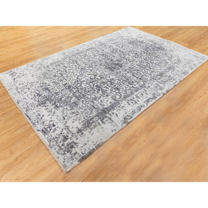 Transitional Wool & Pure Silk Hand Knotted Rug Grey No Border 6.0X9.2 -O058423