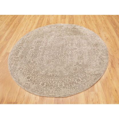 Modern and Contemporary Wool & Art Silk Hand Loomed Rug Beige No Border 5.10X5.10 -O058434