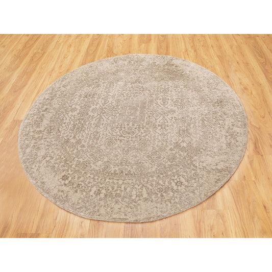 Modern and Contemporary Wool & Art Silk Hand Loomed Rug Beige No Border 5.10X5.10 -O058434