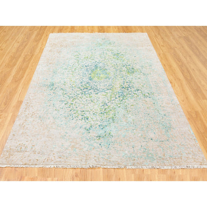 Wool and Silk Wool & Silk Hand Knotted Rug Ivory No Border 6.1X8.10 -O058437