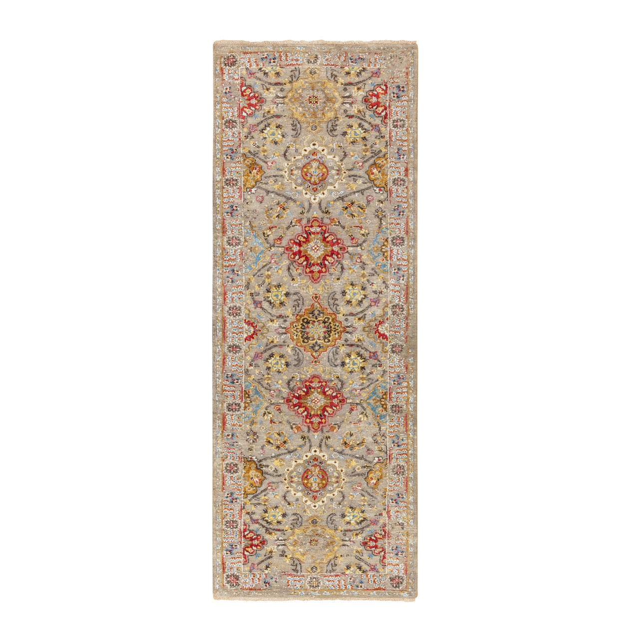 Transitional Wool & Pure Silk Hand Knotted Rug Grey No Border 2.9X7.10 -O058440