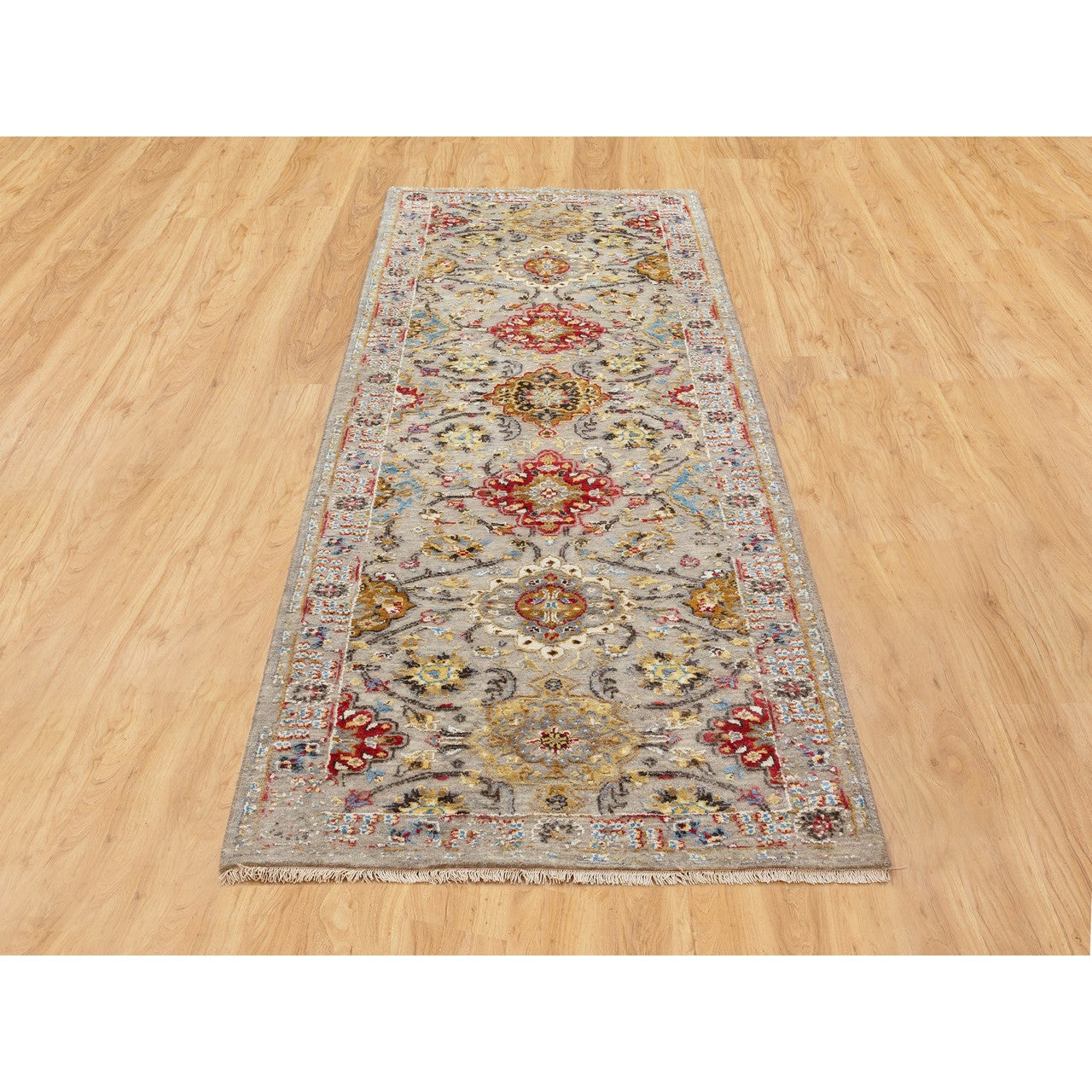 Transitional Wool & Pure Silk Hand Knotted Rug Grey No Border 2.8X7.10 -O058441