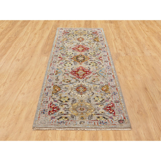 Transitional Wool & Pure Silk Hand Knotted Rug Grey No Border 2.8X7.10 -O058441