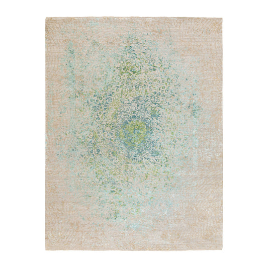Wool and Silk Wool & Pure Silk Hand Knotted Rug Green No Border 9.0X12.0 -O058442