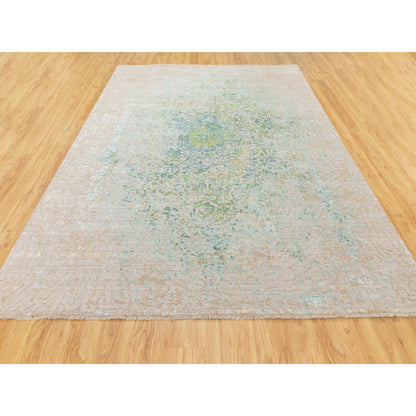 Wool and Silk Wool & Pure Silk Hand Knotted Rug Green No Border 9.0X12.0 -O058442