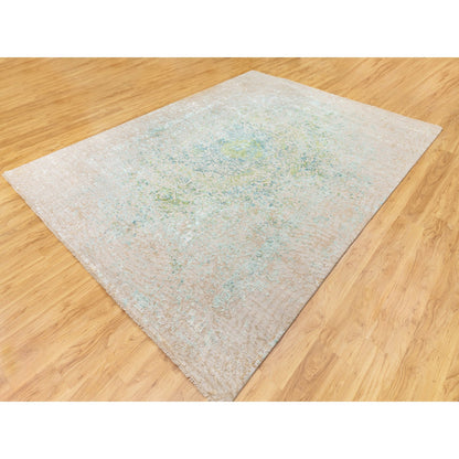 Wool and Silk Wool & Pure Silk Hand Knotted Rug Green No Border 9.0X12.0 -O058442