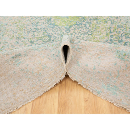 Wool and Silk Wool & Pure Silk Hand Knotted Rug Green No Border 9.0X12.0 -O058442