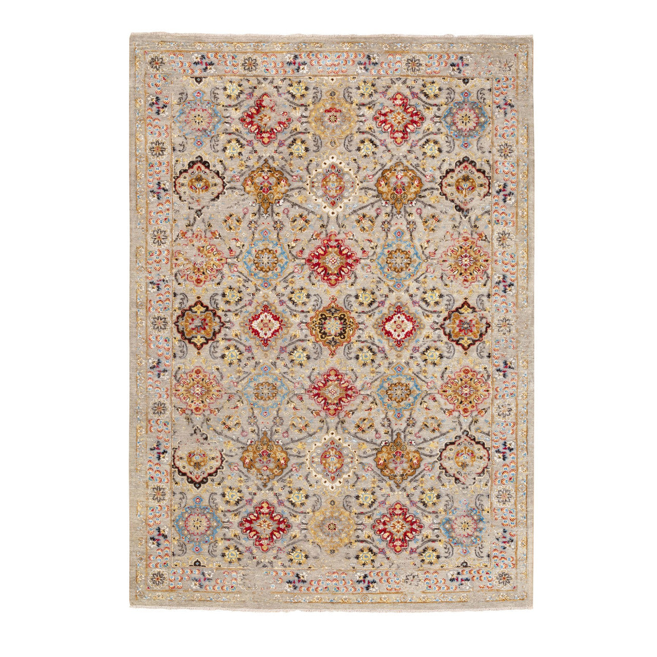 Transitional Wool & Pure Silk Hand Knotted Rug Grey No Border 6.1X9.0 -O058443