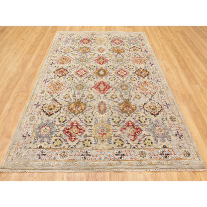 Transitional Wool & Pure Silk Hand Knotted Rug Grey No Border 6.1X9.0 -O058443