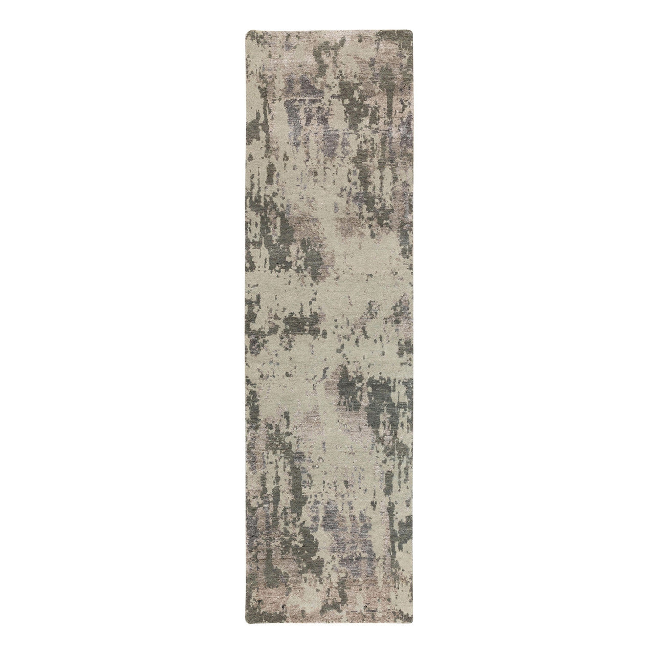 Modern and Contemporary Wool Hand Knotted Rug Grey No Border 2.8X9.7 -O058444