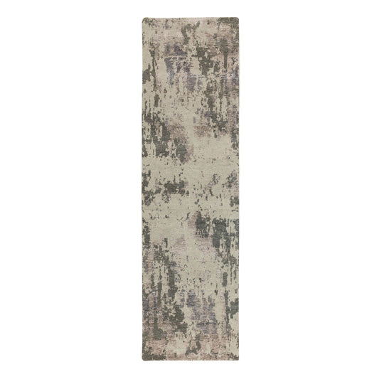 Modern and Contemporary Wool Hand Knotted Rug Grey No Border 2.8X9.7 -O058444