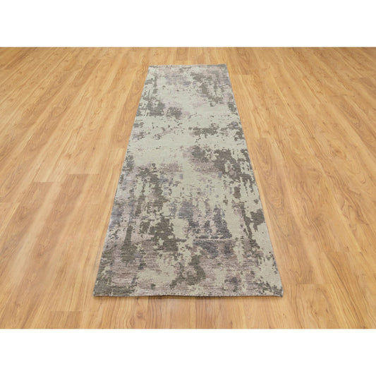 Modern and Contemporary Wool Hand Knotted Rug Grey No Border 2.8X9.7 -O058444