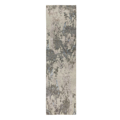 Modern and Contemporary Wool & Silk Hand Knotted Rug Grey No Border 2.8X10.0 -O058448