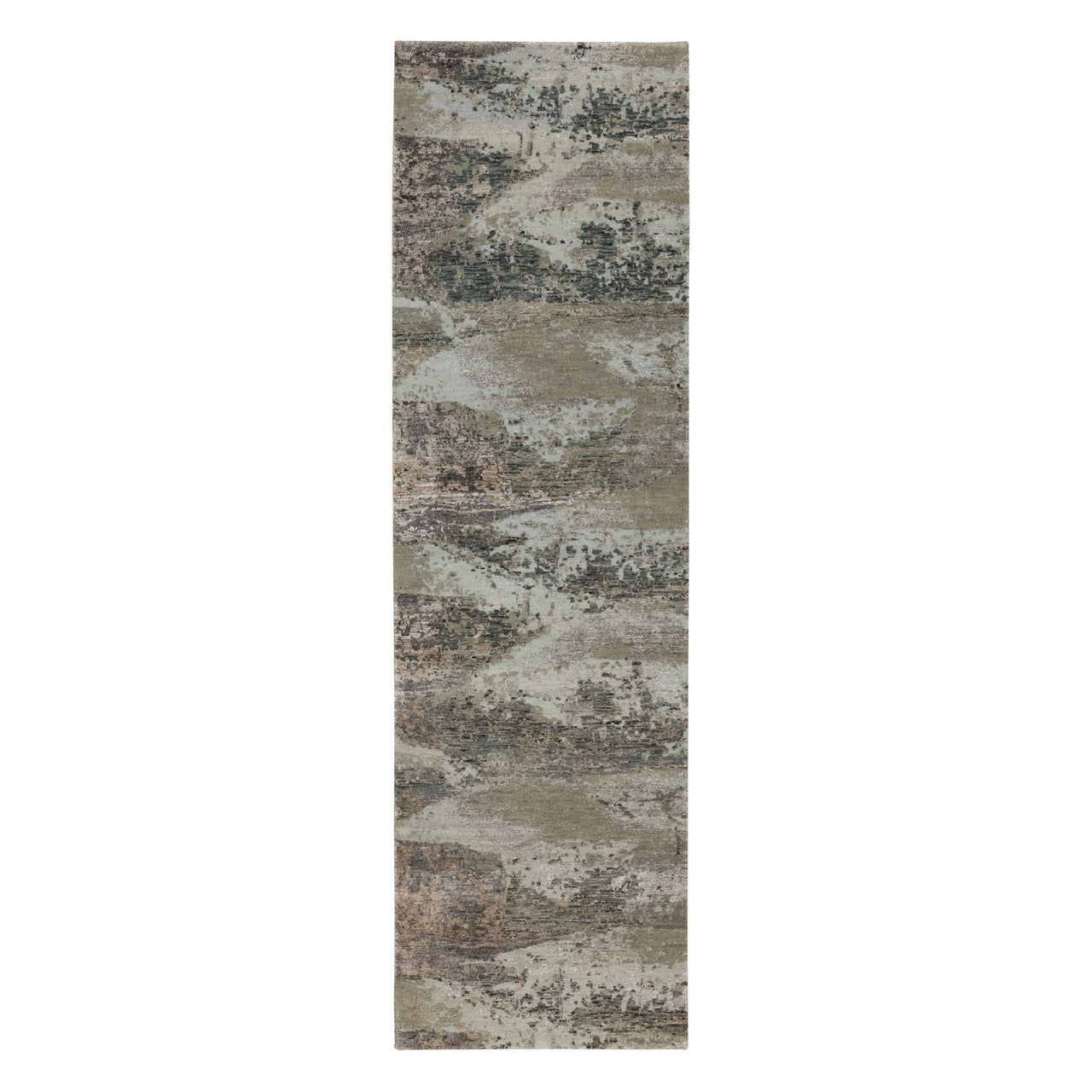 Modern and Contemporary Wool & Silk Hand Knotted Rug Grey No Border 2.8X9.10 -O058452