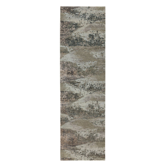 Modern and Contemporary Wool & Silk Hand Knotted Rug Grey No Border 2.8X9.10 -O058452