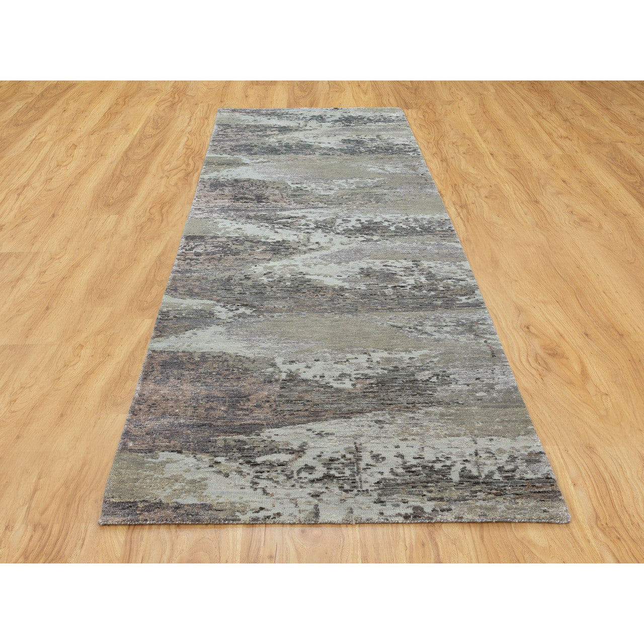 Modern and Contemporary Wool & Silk Hand Knotted Rug Grey No Border 2.8X9.10 -O058452