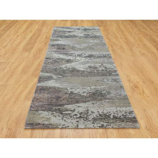 Modern and Contemporary Wool & Silk Hand Knotted Rug Grey No Border 2.8X9.10 -O058452