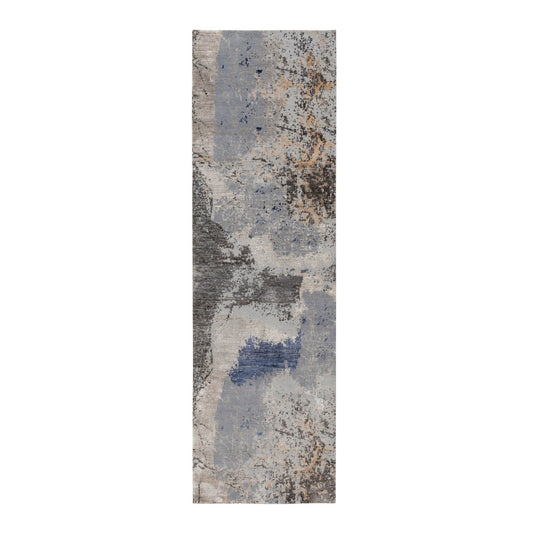 Modern and Contemporary Wool & Silk Hand Knotted Rug Grey No Border 2.9X9.8 -O058455