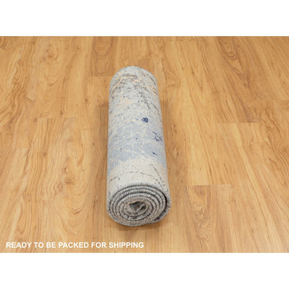Modern and Contemporary Wool & Silk Hand Knotted Rug Grey No Border 2.9X9.8 -O058455