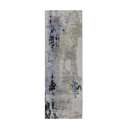 Modern and Contemporary Wool & Silk Hand Knotted Rug Grey No Border 2.4X7.5 -O058457