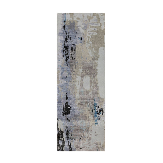 Modern and Contemporary Wool & Silk Hand Knotted Rug Grey No Border 2.4X7.5 -O058457