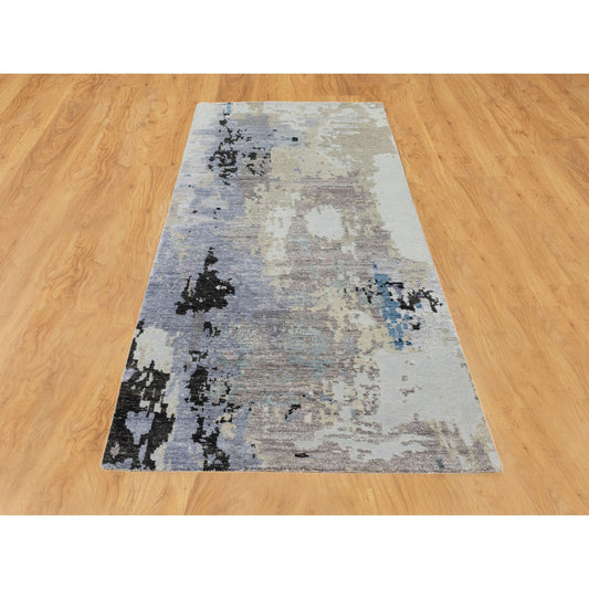 Modern and Contemporary Wool & Silk Hand Knotted Rug Grey No Border 2.4X7.5 -O058457