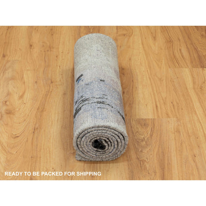 Modern and Contemporary Wool & Silk Hand Knotted Rug Grey No Border 2.4X7.5 -O058457