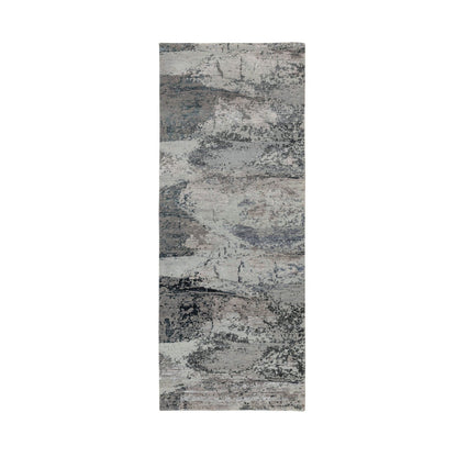 Modern and Contemporary Wool & Silk Hand Knotted Rug Grey No Border 2.8X7.8 -O058458