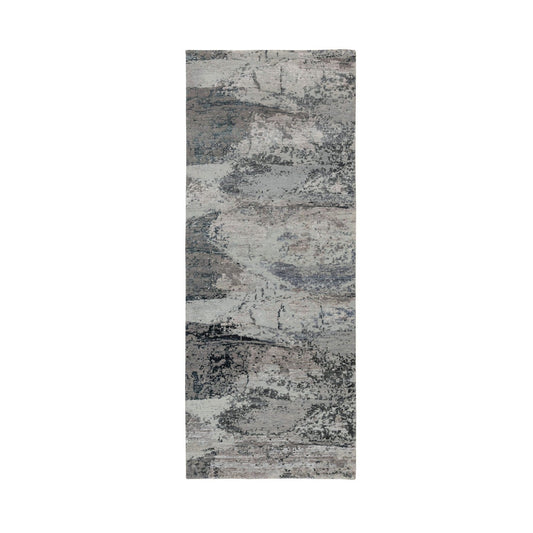 Modern and Contemporary Wool & Silk Hand Knotted Rug Grey No Border 2.8X7.8 -O058458