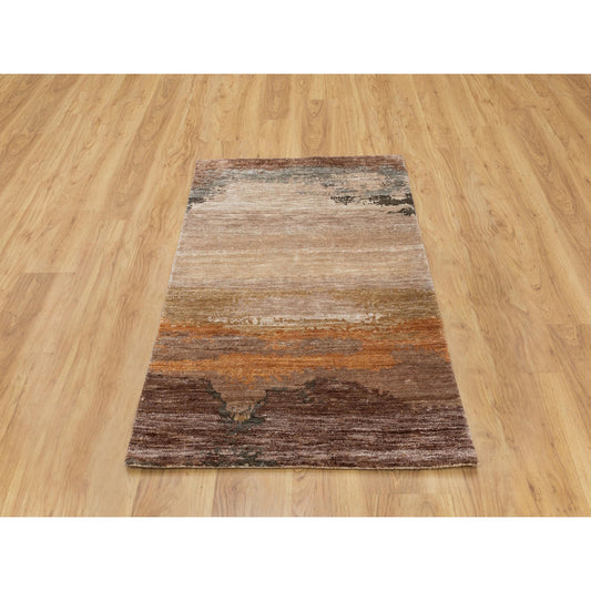 Modern and Contemporary Wool & Silk Hand Knotted Rug Brown No Border 3.0X5.0 -O058462