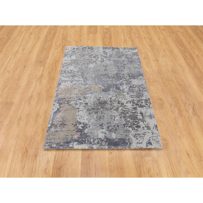 Modern and Contemporary Wool & Silk Hand Knotted Rug Grey No Border 3.0X5.0 -O058463