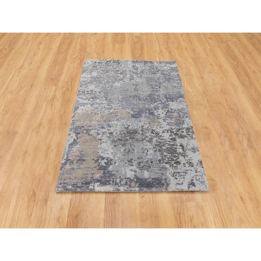 Modern and Contemporary Wool & Silk Hand Knotted Rug Grey No Border 3.0X5.0 -O058463