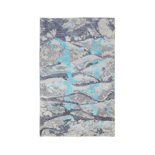 Modern and Contemporary Wool & Silk Hand Knotted Rug Grey No Border 3.0X5.0 -O058464