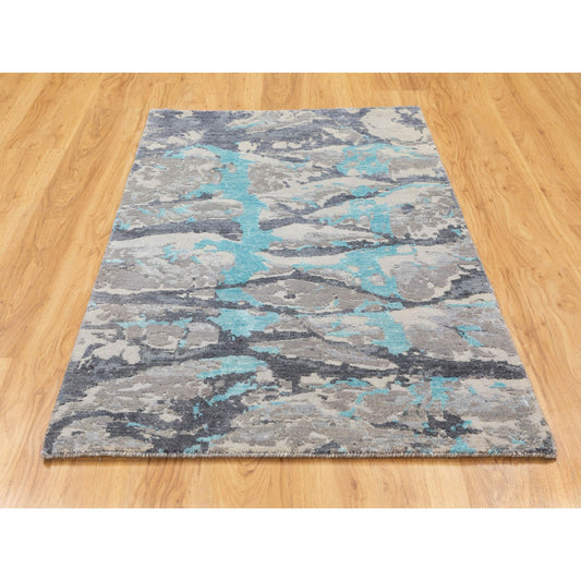 Modern and Contemporary Wool & Silk Hand Knotted Rug Grey No Border 3.0X5.0 -O058464