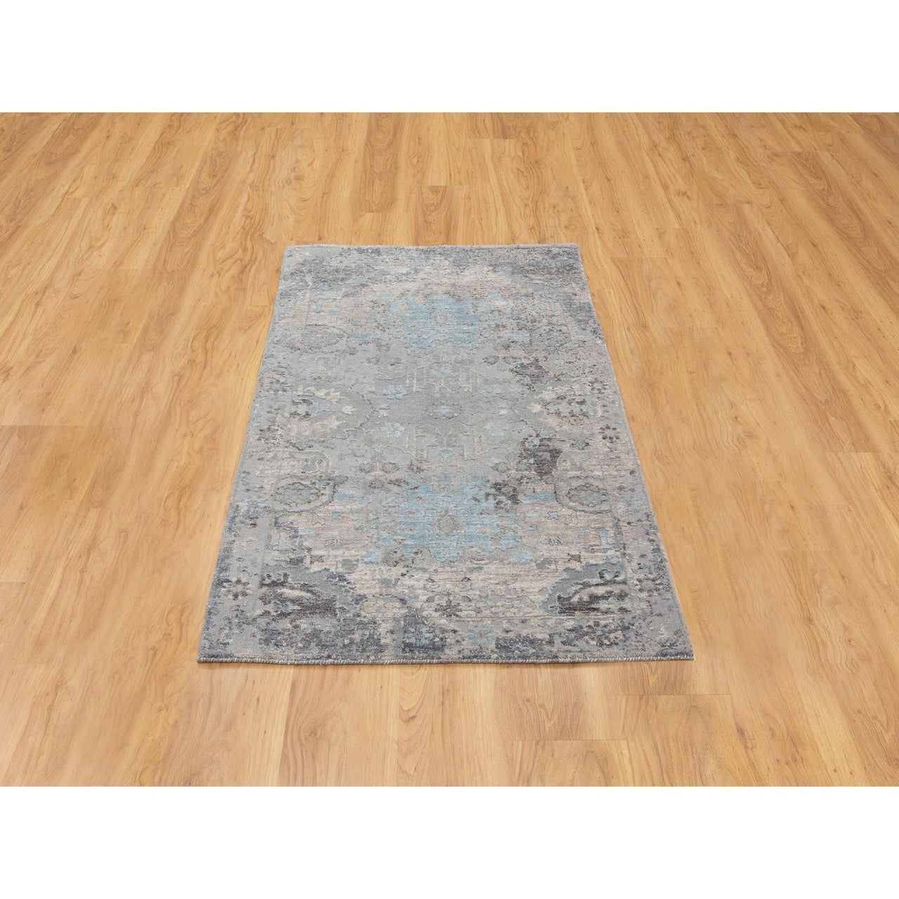 Modern and Contemporary Wool & Silk Hand Knotted Rug Grey No Border 3.0X5.0 -O058465