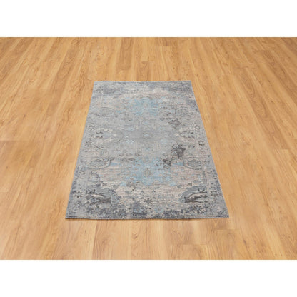 Modern and Contemporary Wool & Silk Hand Knotted Rug Grey No Border 3.0X5.0 -O058465