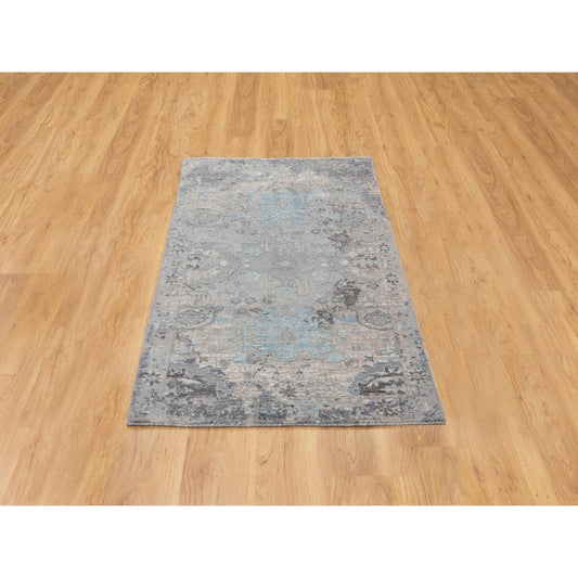 Modern and Contemporary Wool & Silk Hand Knotted Rug Grey No Border 3.0X5.0 -O058465