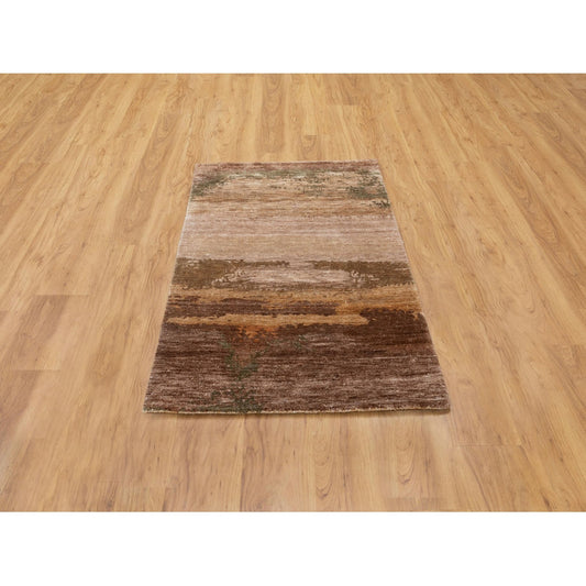 Modern and Contemporary Wool & Silk Hand Knotted Rug Brown No Border 3.0X5.0 -O058467