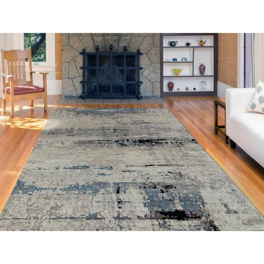 Modern and Contemporary Wool & Silk Hand Knotted Rug Grey No Border 6.3X8.10 -O058481