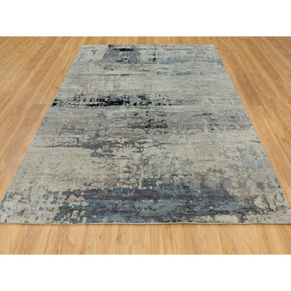 Modern and Contemporary Wool & Silk Hand Knotted Rug Grey No Border 6.3X8.10 -O058481